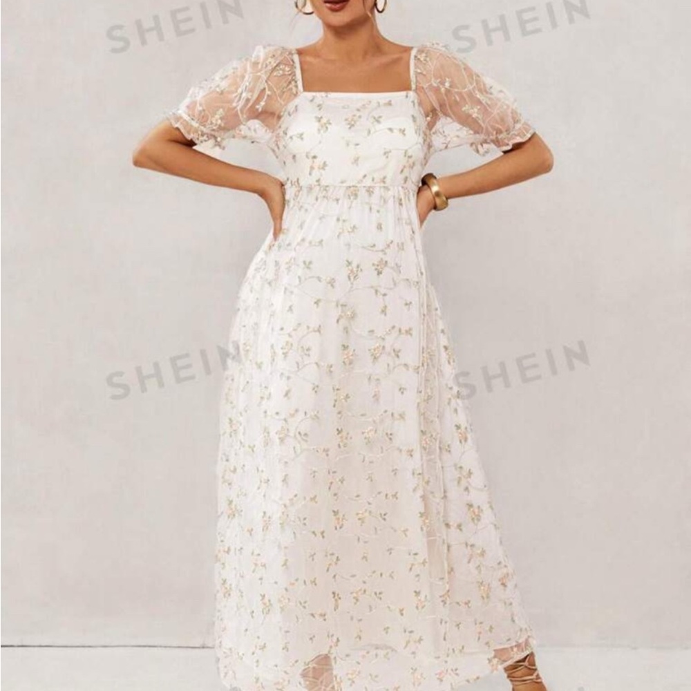 SHEIN White Floral Maxi Dress Maternity